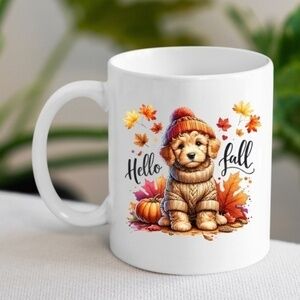 Hello Fall Dog White Ceramic Coffee Mug